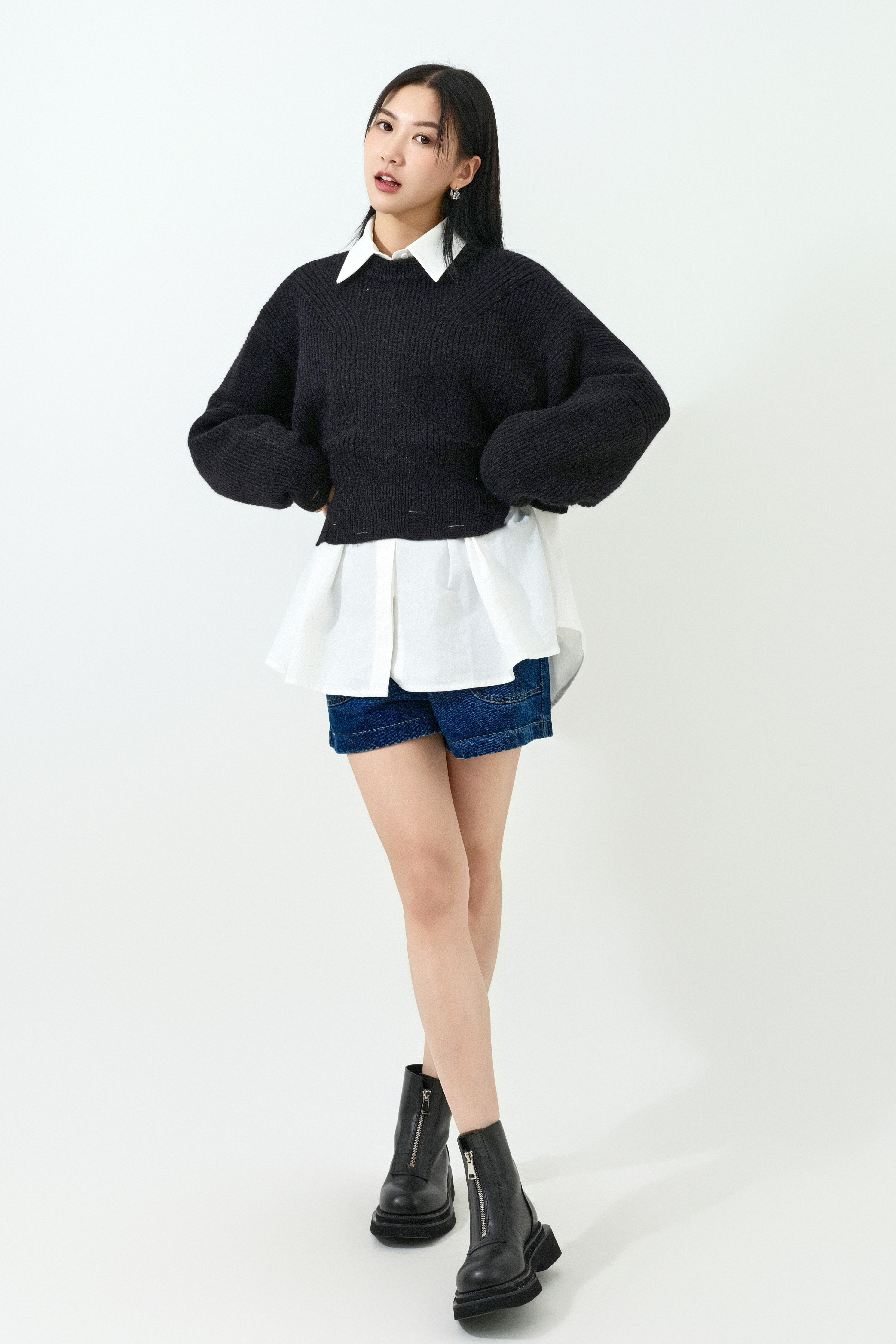 不規則腳破洞邊短冷衫 (預購產品）