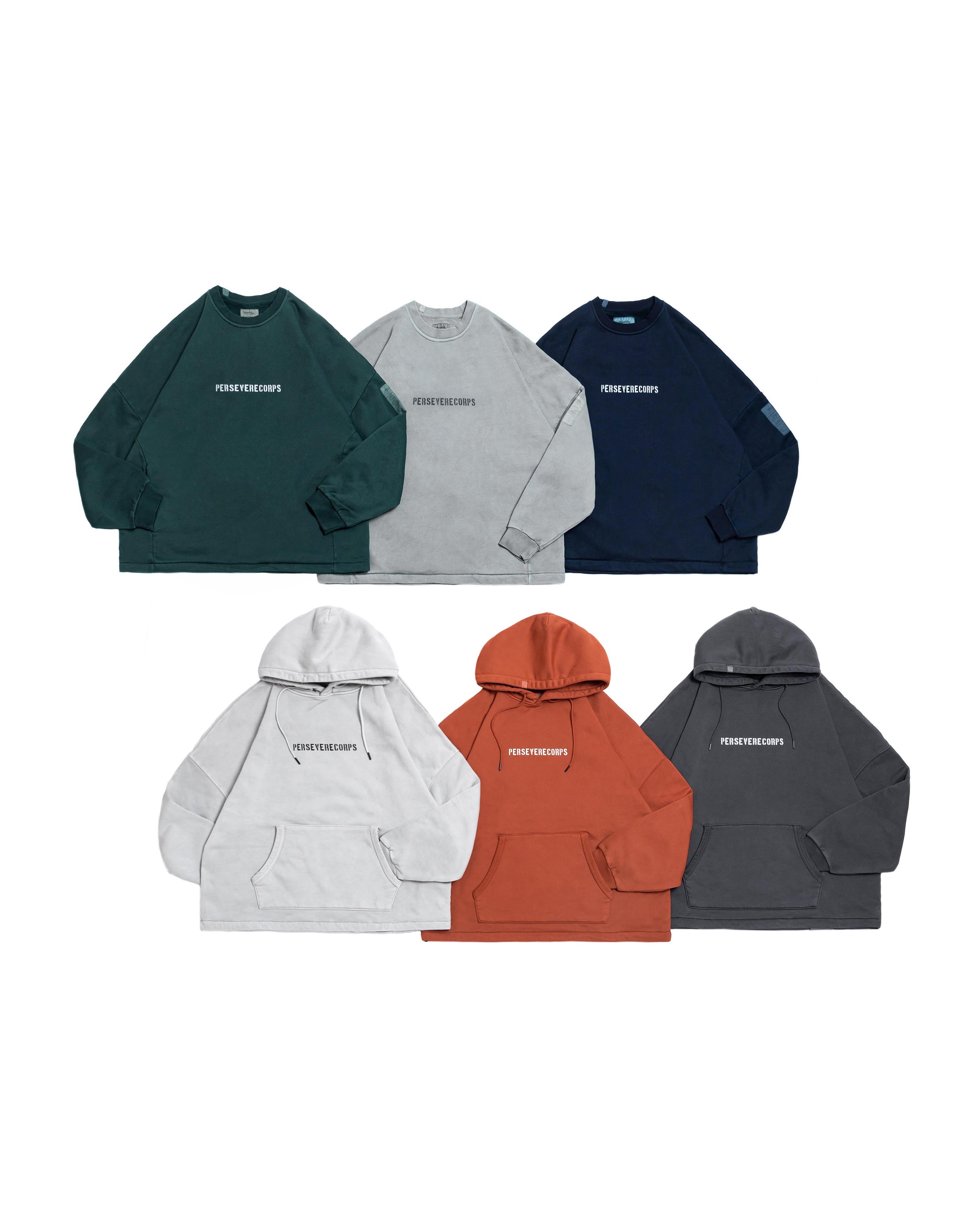 PERSEVERE CLASSIC BRUSHED SWEATSHIRT & HOODIE 水洗大學T恤&連帽T恤