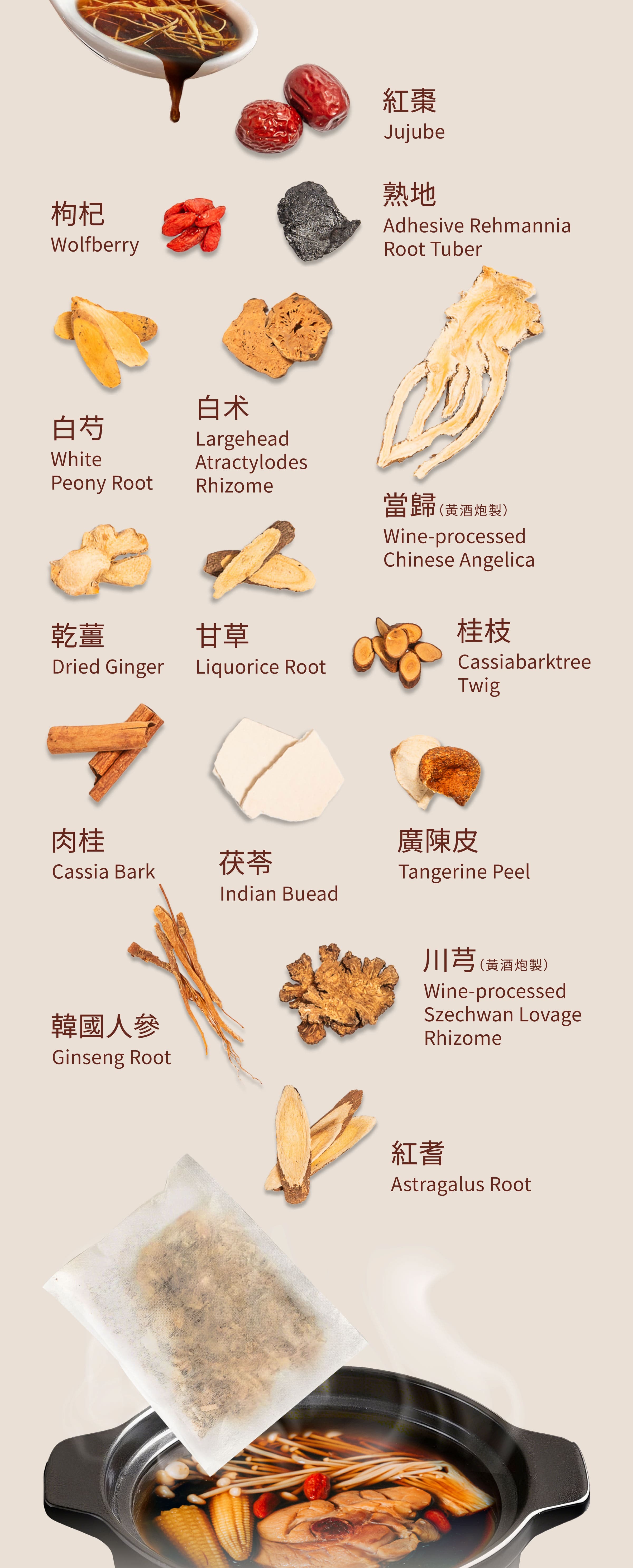 Dengyi 漢方スープキット(温活スープ) の材料