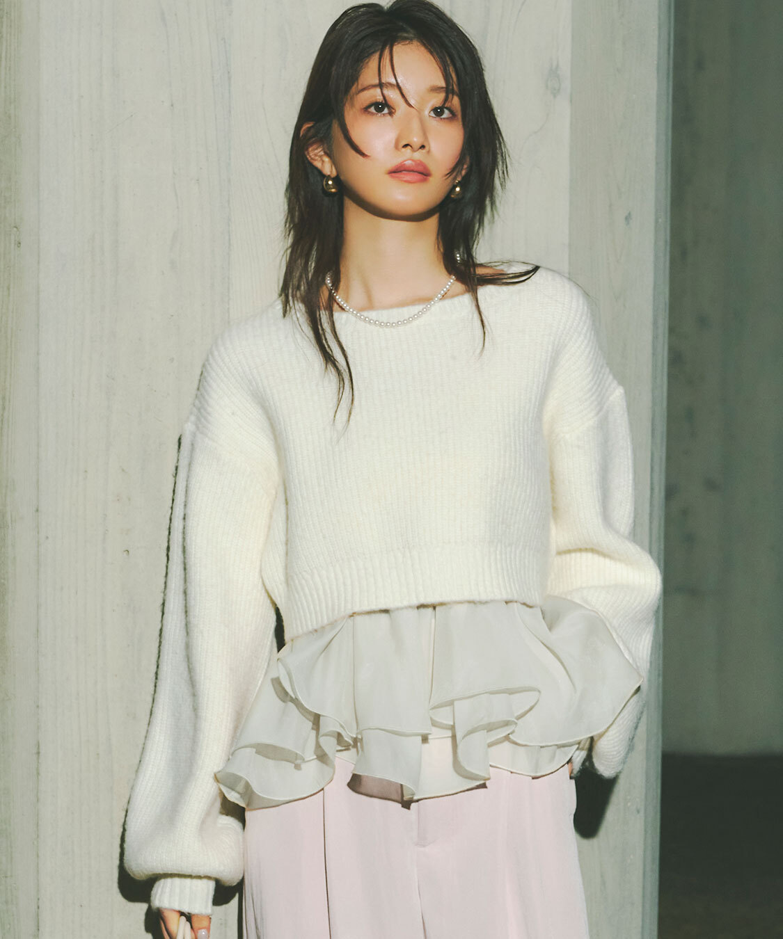 [預購] COCO DEAL 荷葉下擺襯衫 × 澎袖針織上衣套裝