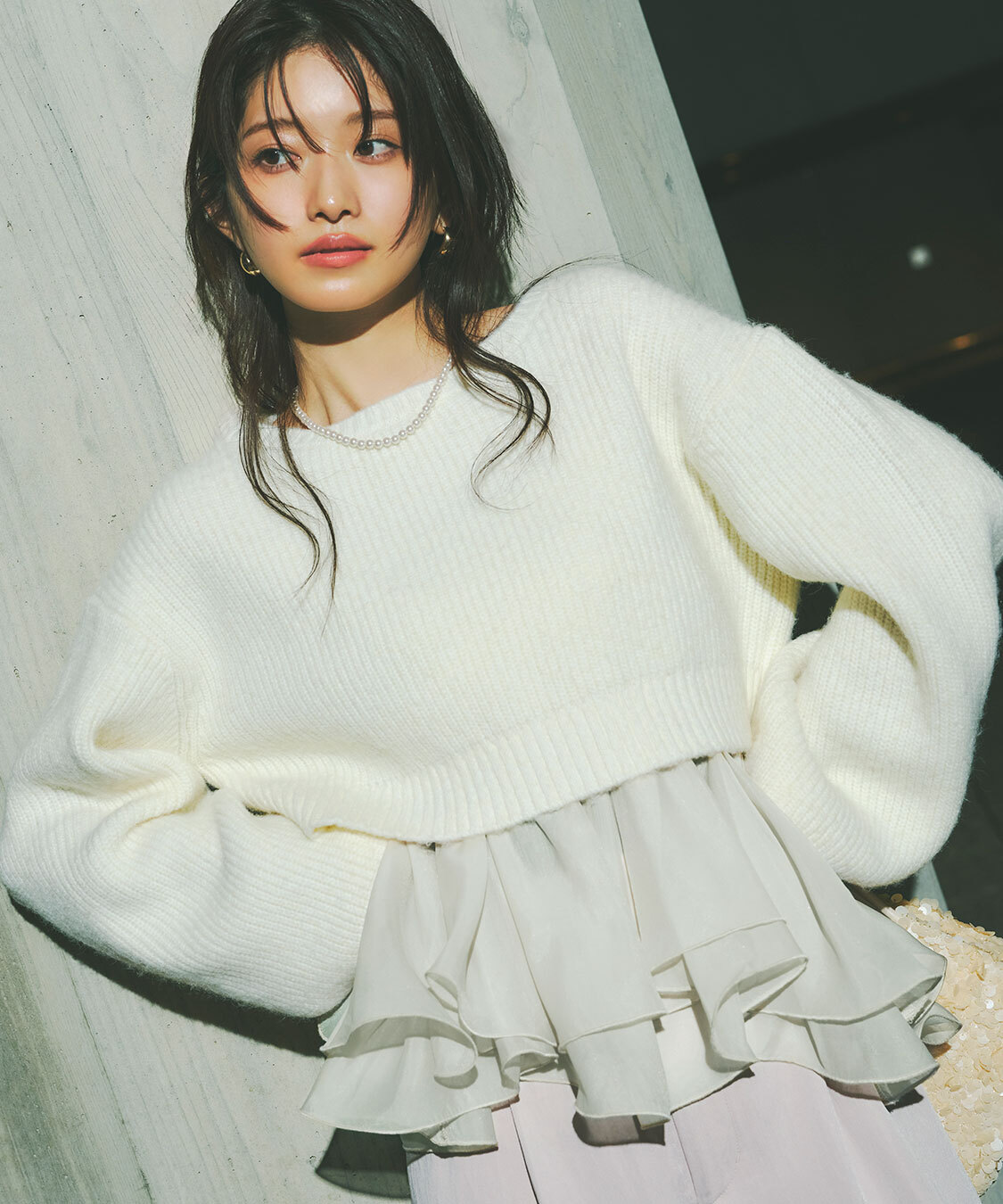 [預購] COCO DEAL 荷葉下擺襯衫 × 澎袖針織上衣套裝