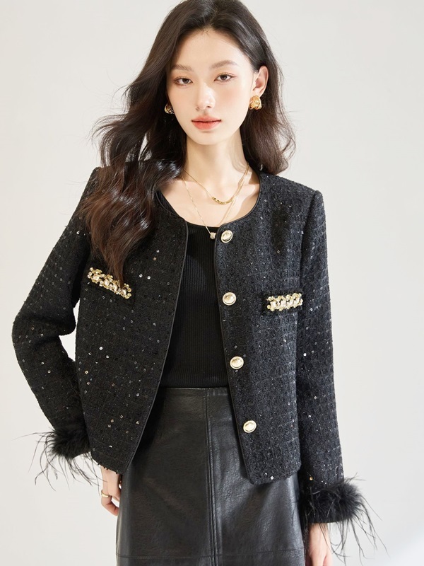 羽毛袖小香風外套 黑色