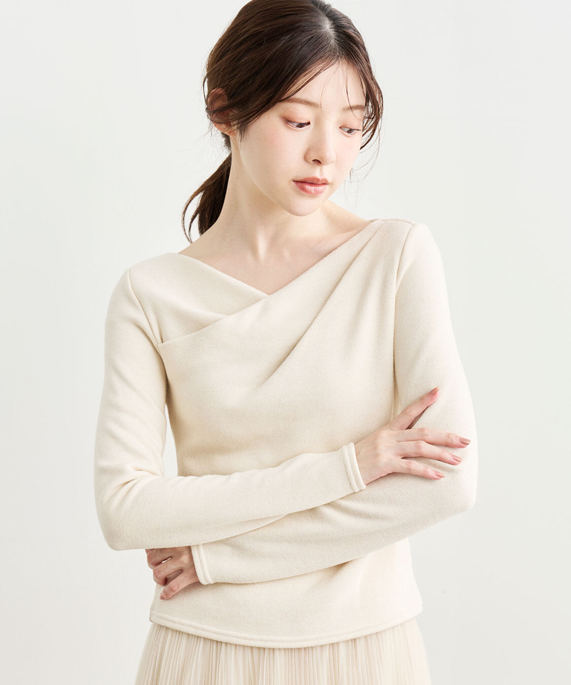 [預購] COCO DEAL 不對稱領露肩針織上衣