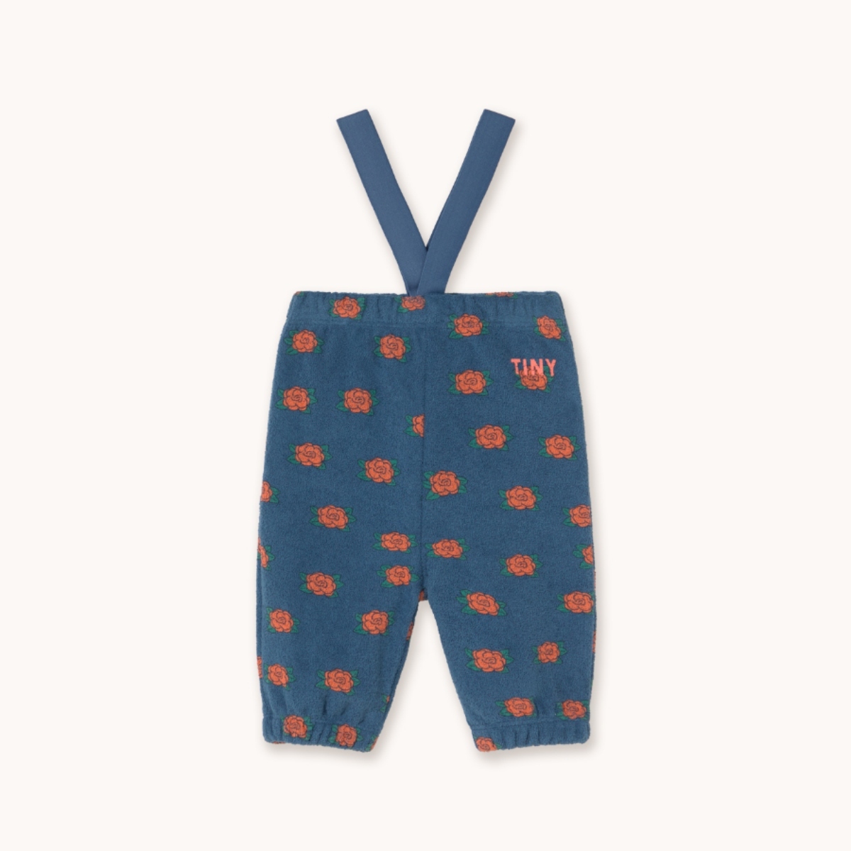 TINYCOTTONS 寶寶內刷毛玫瑰花吊帶褲 CAMELIAS SWEATPANT BABY - light navy