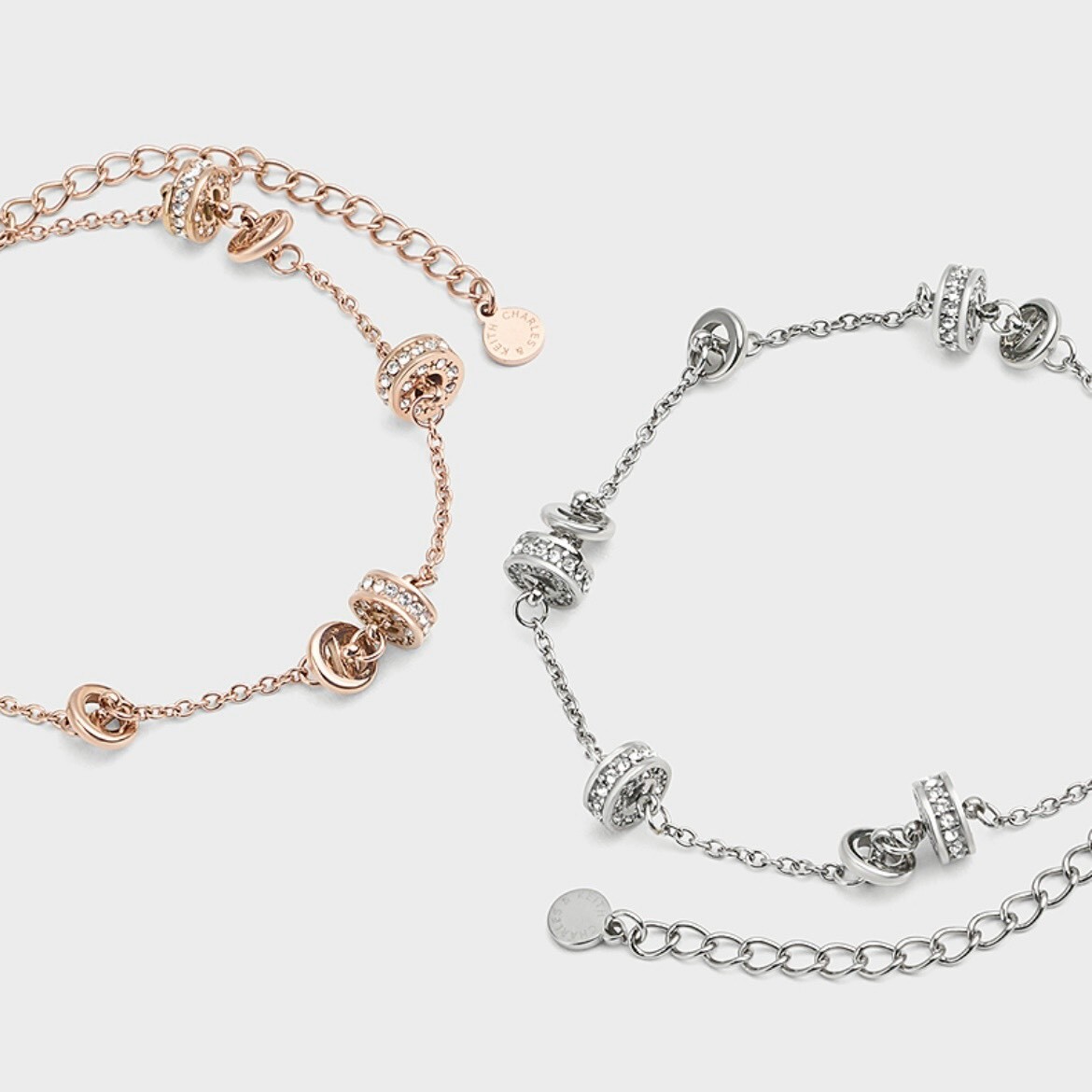CHARLES & KEITH 小CK 無邊星穹系列 可調節手鍊 不鏽鋼 水晶 銀色 玫瑰金色