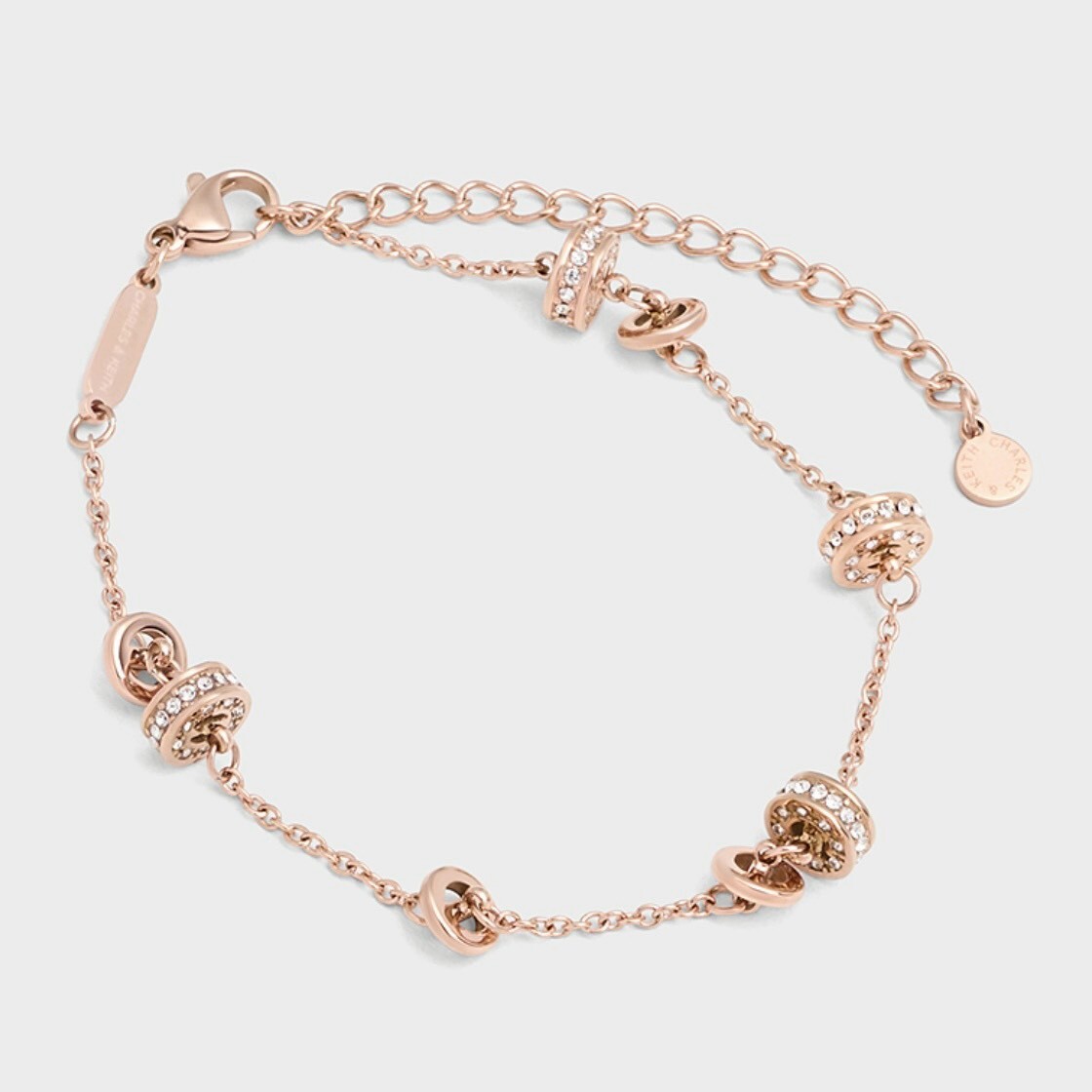 CHARLES & KEITH 小CK 無邊星穹系列 可調節手鍊 不鏽鋼 水晶 銀色 玫瑰金色