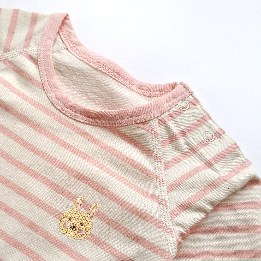 有機棉嬰幼兒薄長袖連身衣-粉紅細條 | 藍天畫布有機棉