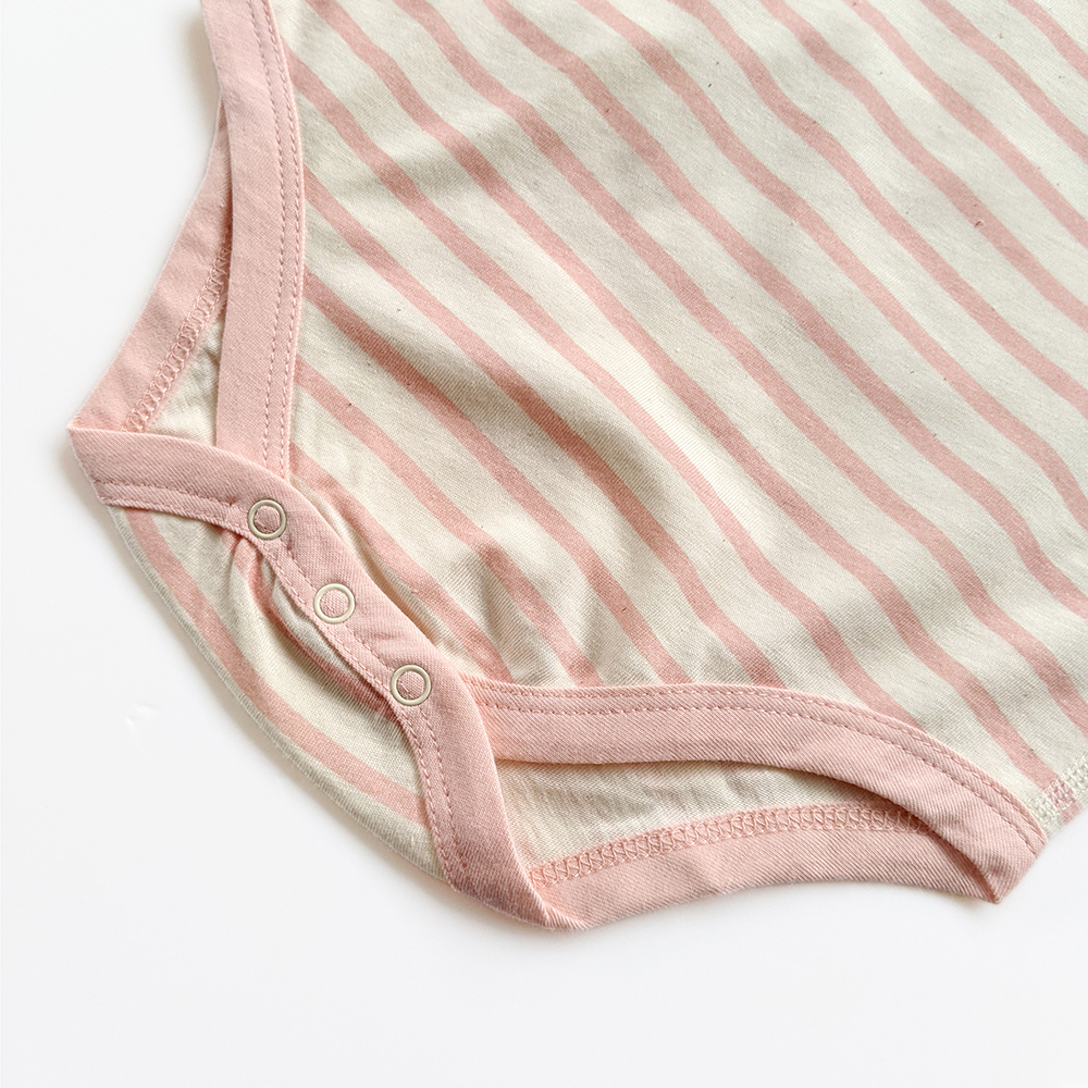 有機棉嬰幼兒薄長袖連身衣-粉紅細條 | 藍天畫布有機棉