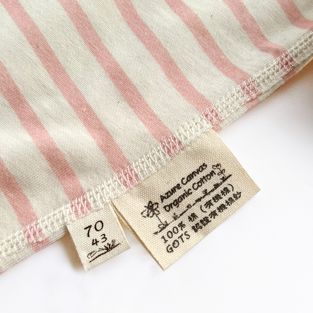 有機棉嬰幼兒薄長袖連身衣-粉紅細條 | 藍天畫布有機棉