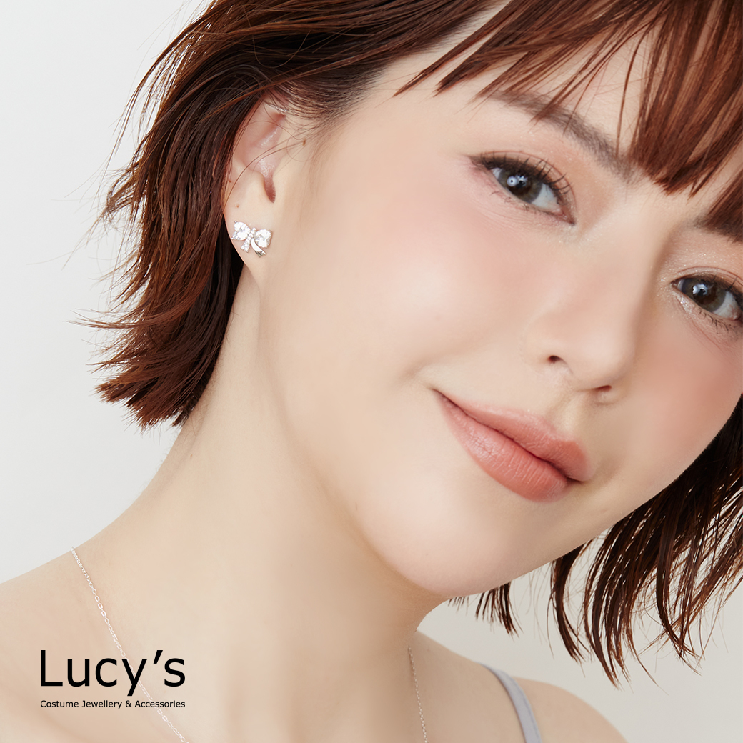 鋯石蝴蝶結 耳環 (三色) (124718/124719/124720)