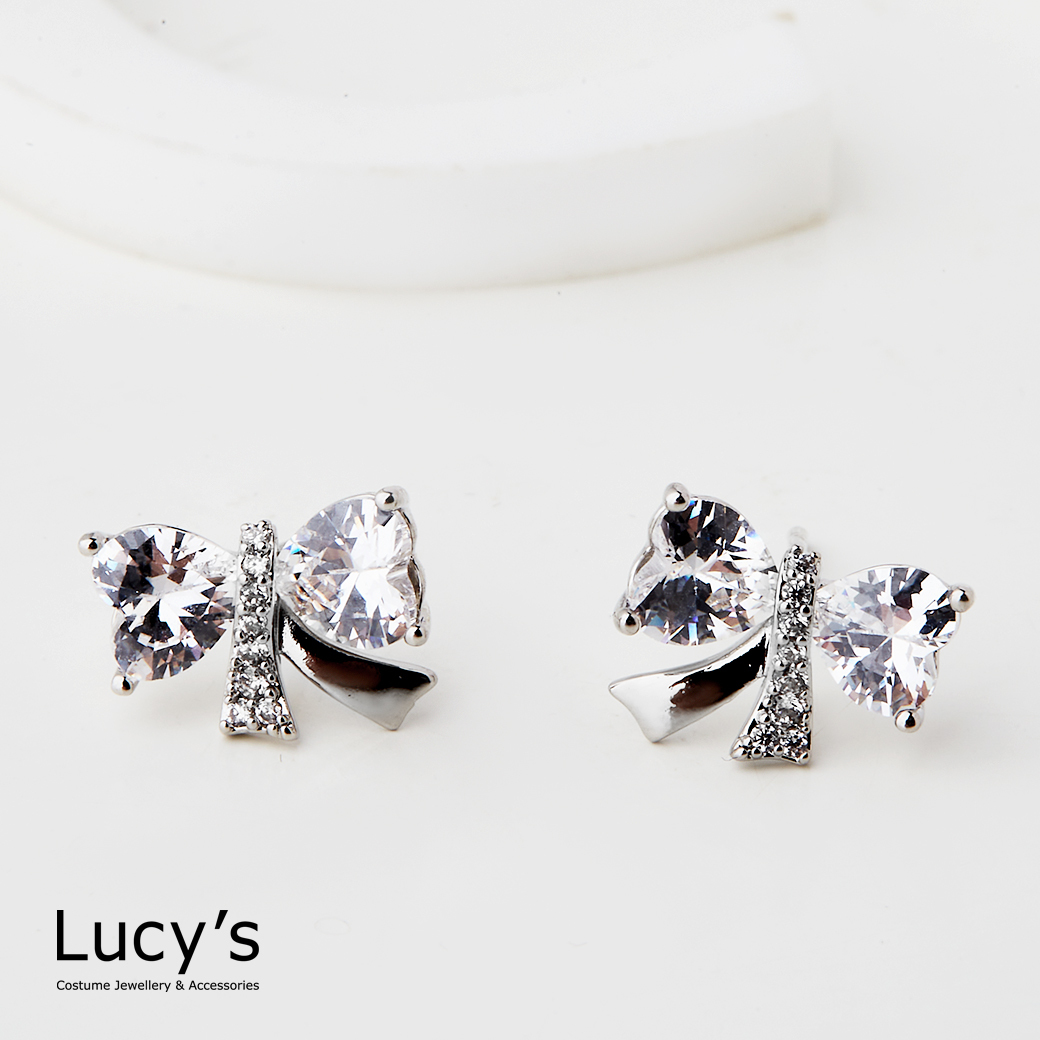 鋯石蝴蝶結 耳環 (三色) (124718/124719/124720)