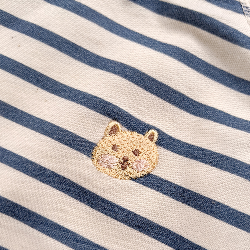 有機棉嬰幼兒薄長袖連身衣-靛藍細條 | 藍天畫布有機棉