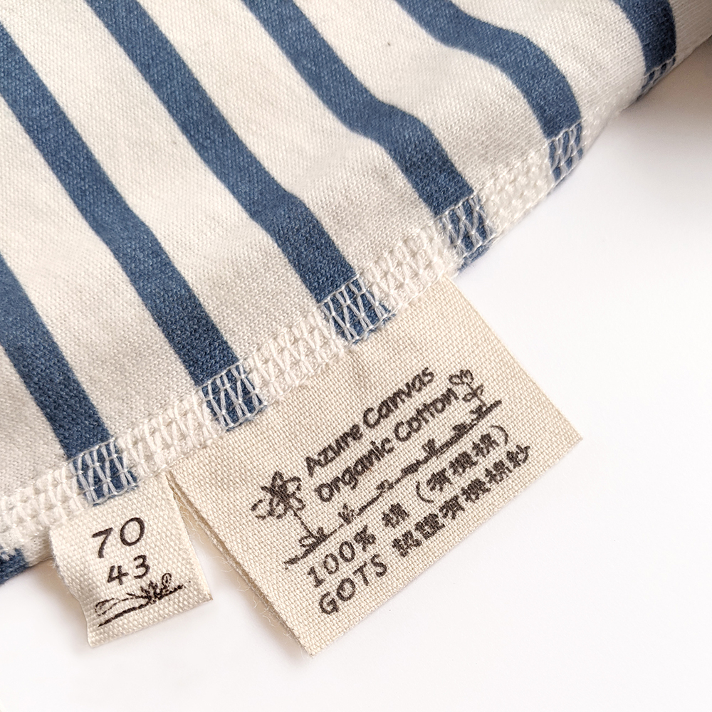 有機棉嬰幼兒薄長袖連身衣-靛藍細條 | 藍天畫布有機棉