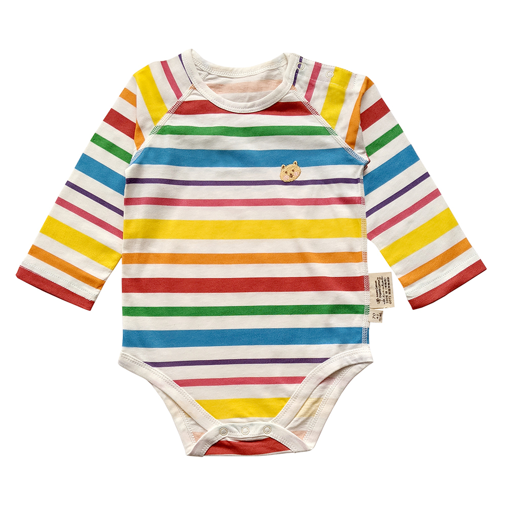 有機棉嬰幼兒薄長袖連身衣-彩虹條 | 藍天畫布有機棉
