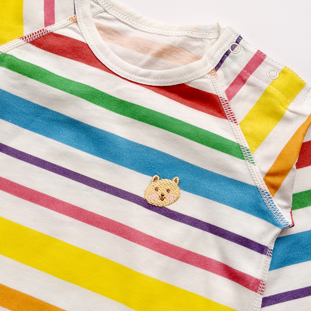 有機棉嬰幼兒薄長袖連身衣-彩虹條 | 藍天畫布有機棉