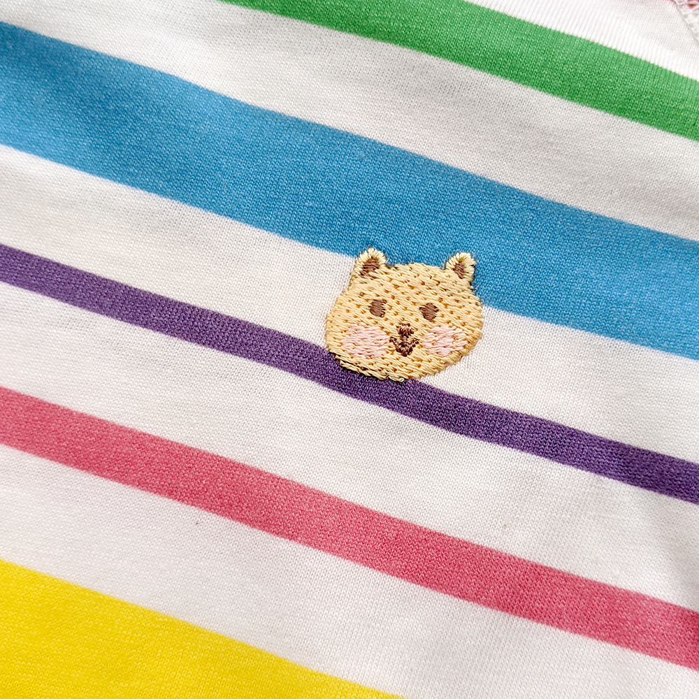 有機棉嬰幼兒薄長袖連身衣-彩虹條 | 藍天畫布有機棉