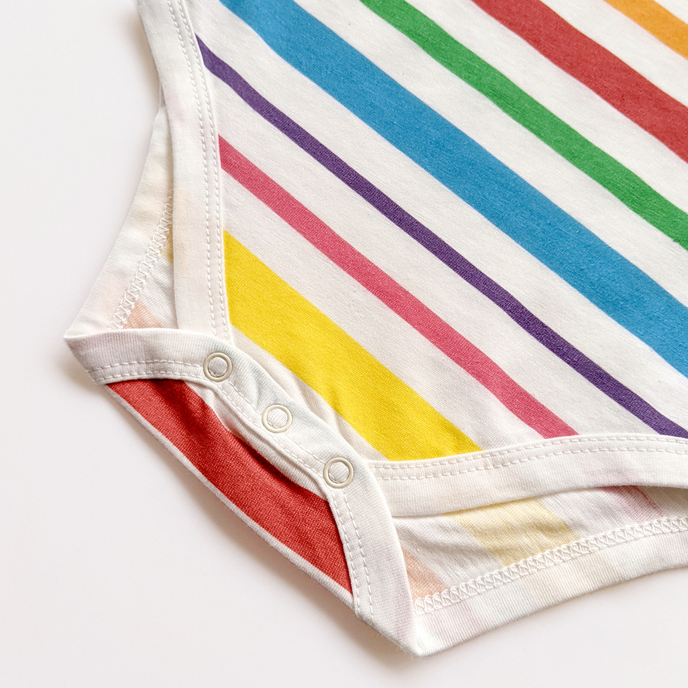 有機棉嬰幼兒薄長袖連身衣-彩虹條 | 藍天畫布有機棉