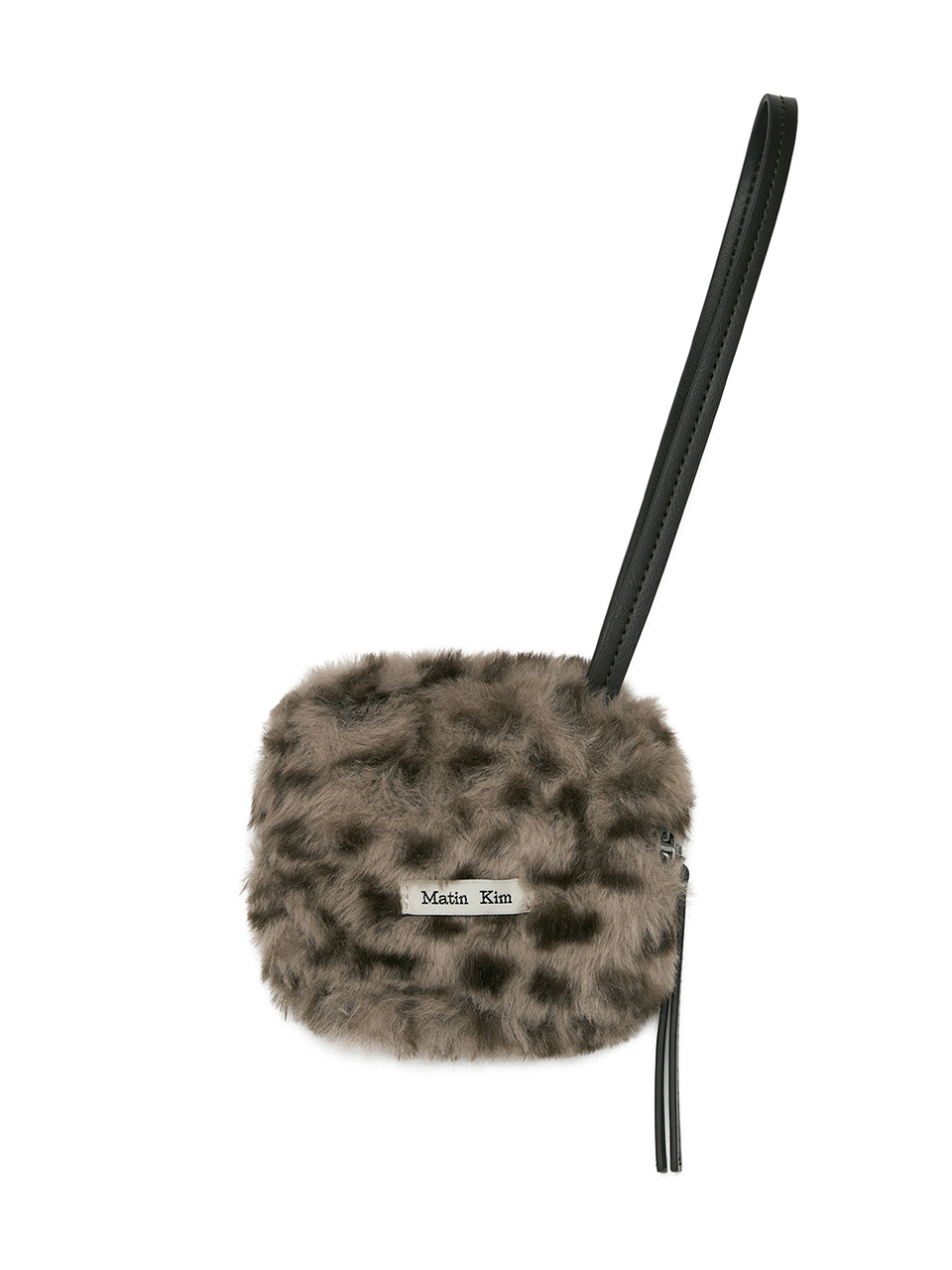 豹紋毛絨迷你吊飾收納包 灰色