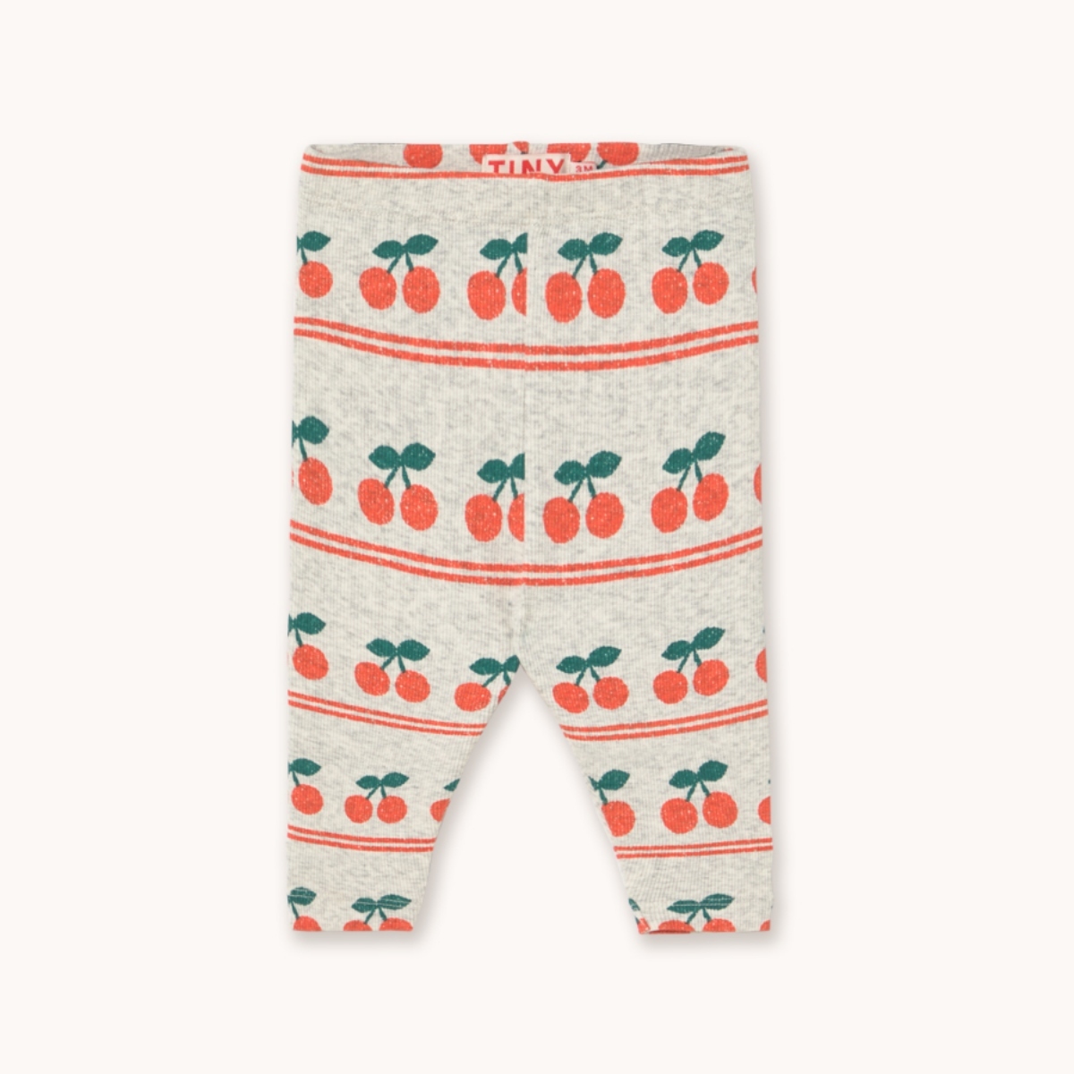TINYCOTTONS 寶寶櫻桃螺紋褲 CHERRY PATTERN RIB BABY PANT - light cream heather