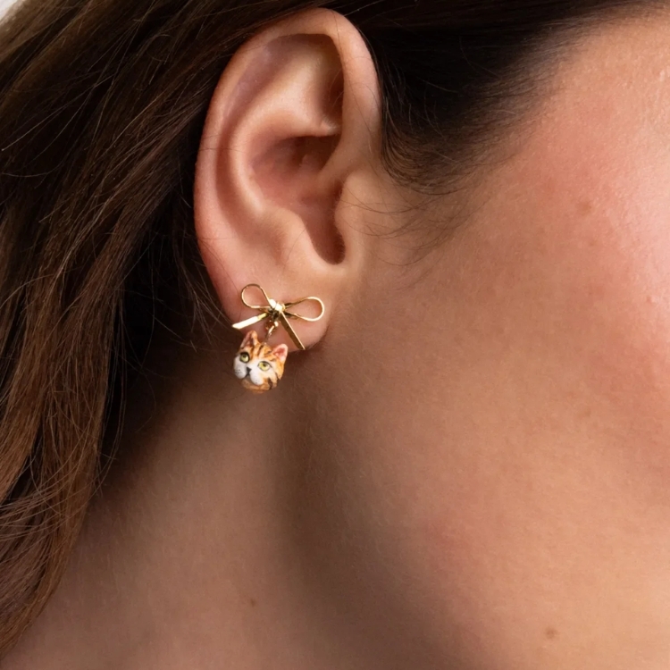 蝴蝶結孟加拉貓瓷耳釘