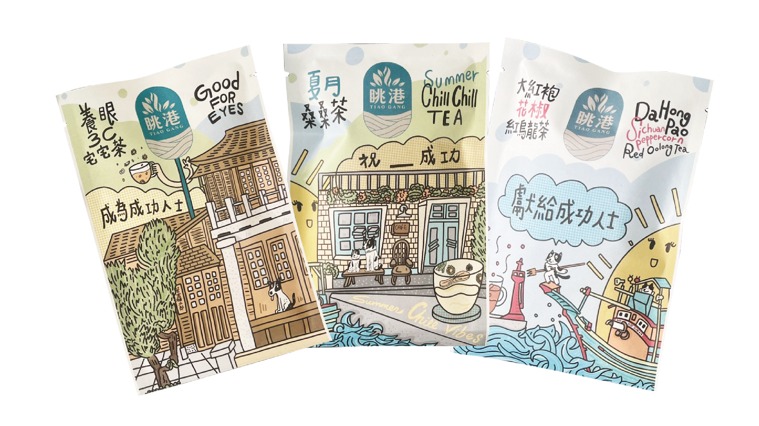 台東院│明信片茶包組-大紅袍紅烏龍、夏月桑桑茶及3C宅宅茶