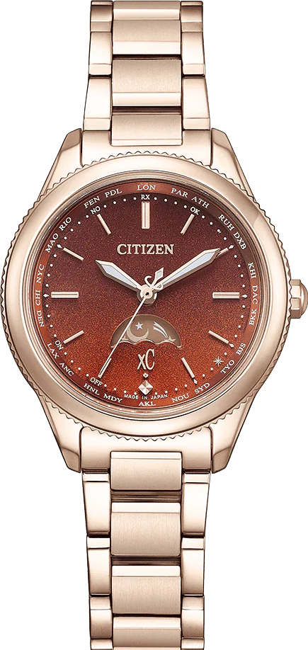 萬年鐘錶 - Citizen 星辰錶  XC   光動能電波錶 大地系列赤土沙丘面盤小錶徑鈦金屬月相女錶 EE1004-73W 錶徑29MM