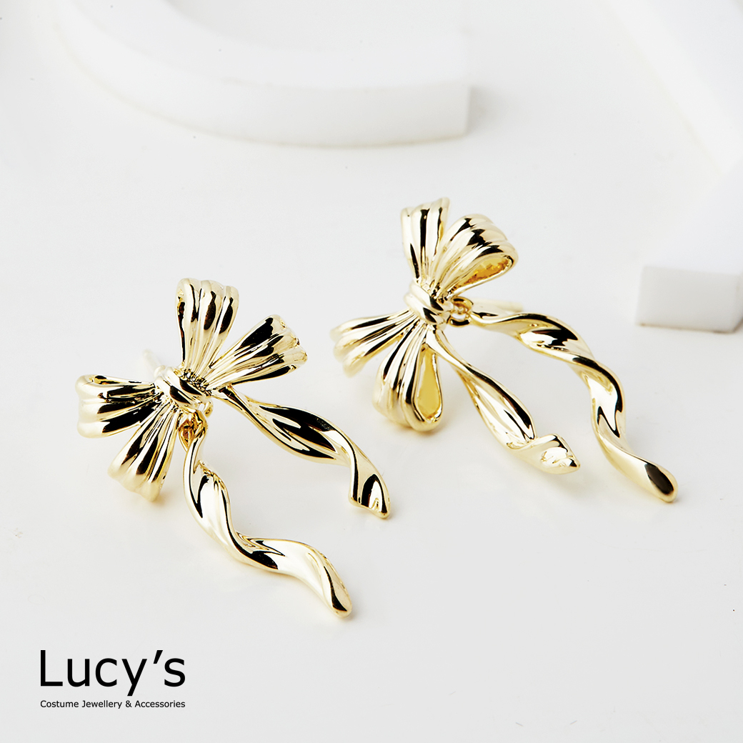 緞帶蝴蝶結 耳環 (二色) (124184/124185)