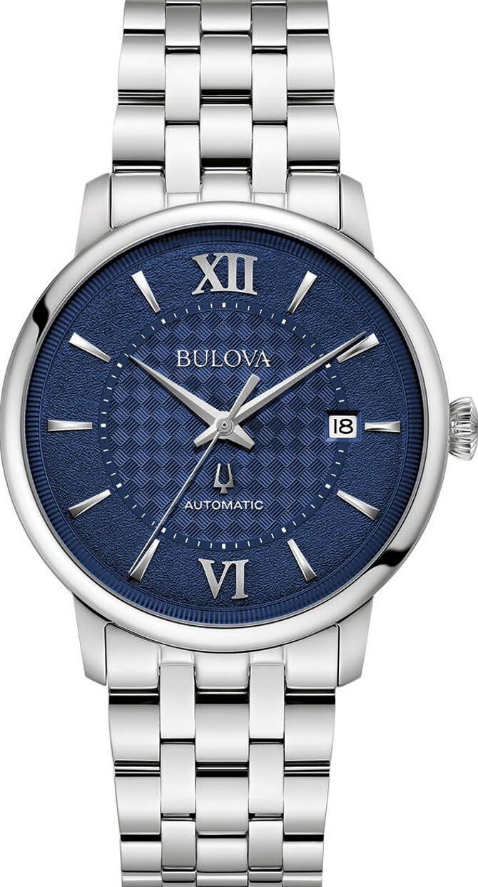 萬年鐘錶 - BULOVA 寶路華 Hudson 藍色錶盤自動機械男錶 96B447  錶徑39MM
