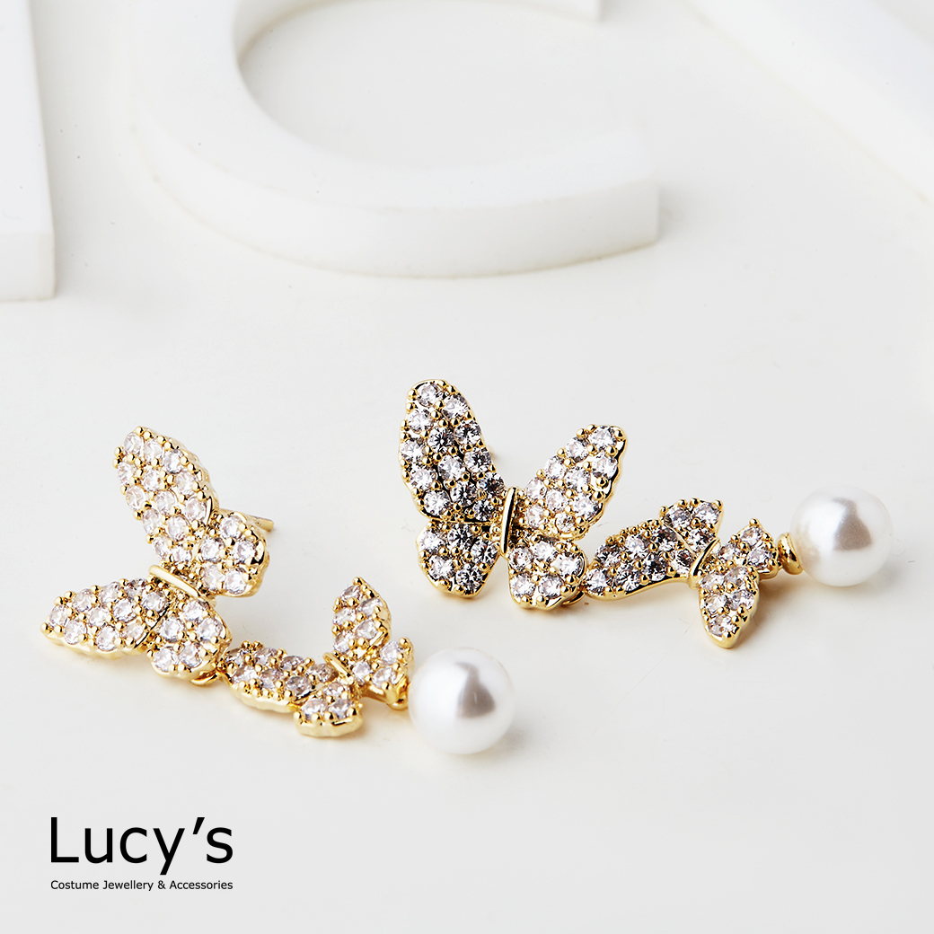 蝶戀珍珠 耳環 (二色) (124931/124932)