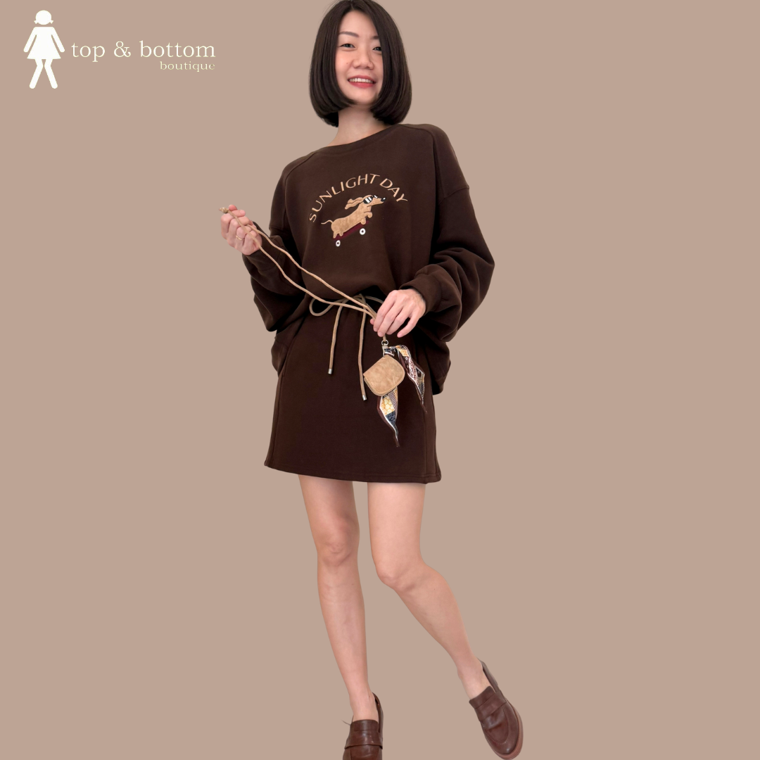 LONG SLEEVE EMBROIDERY DETAILS SWEATS & SHORT SKIRT SET SUIT (2PCS)