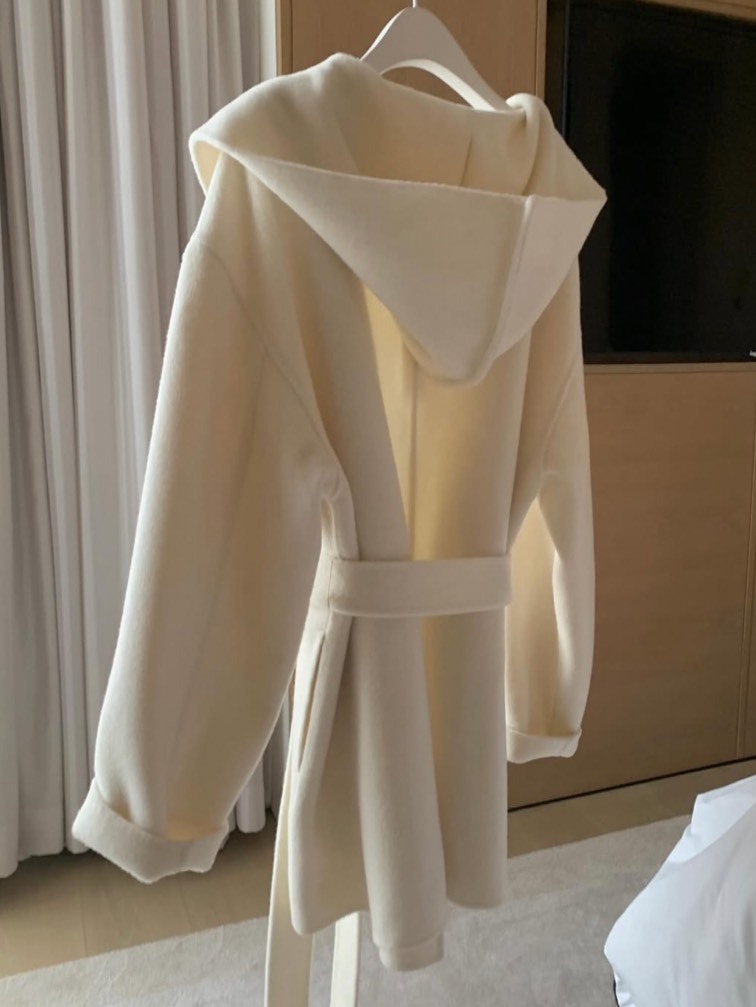 韓國  高訂羊毛綁帶連帽大衣