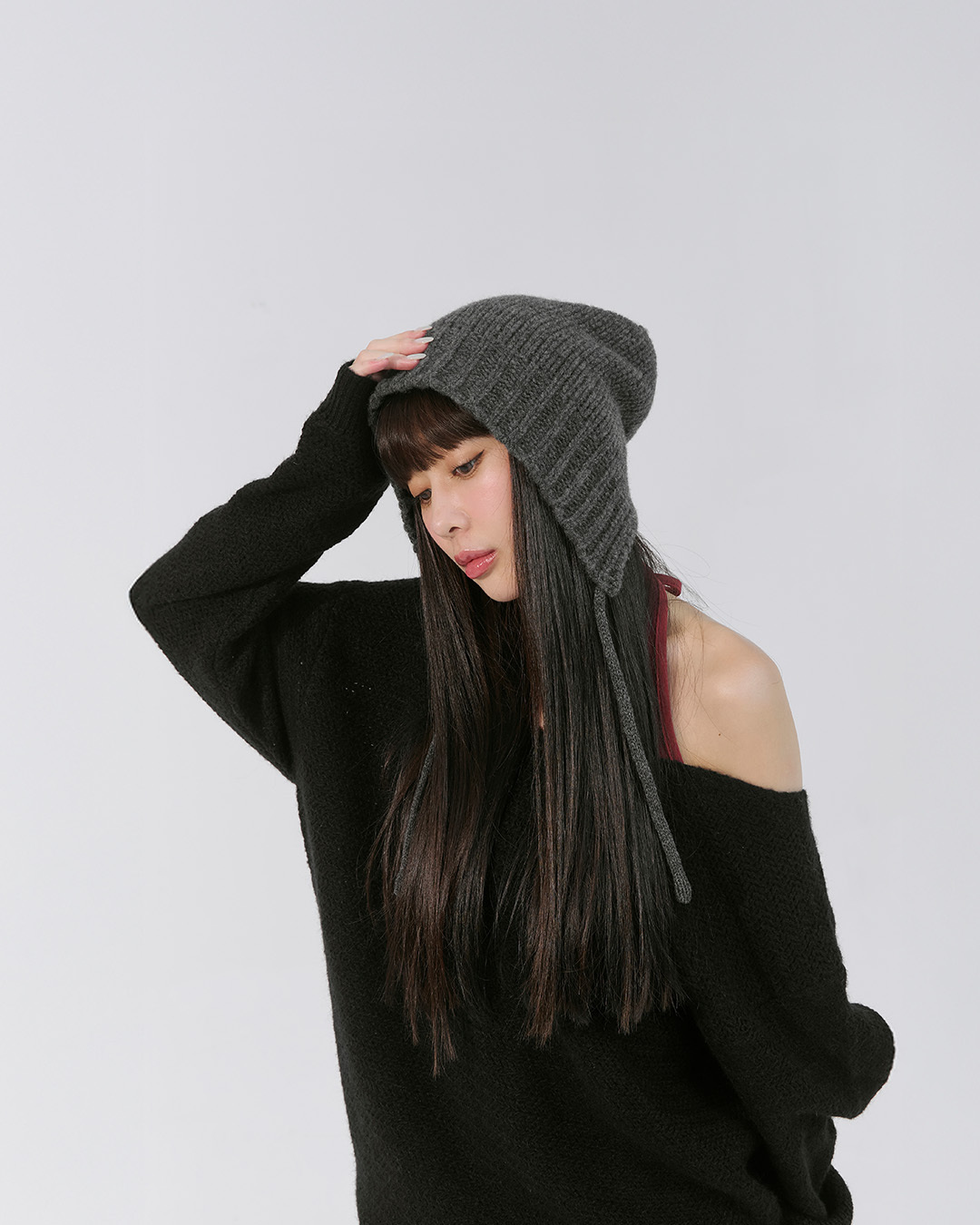 Wool tie knitted beanie, two colors available【07020981】in stock+pre-order