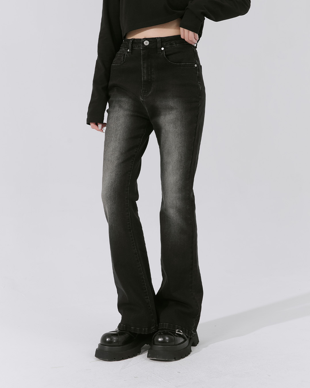 Textured washed white denim flared pants S/M/L/XL【04011842】in stock+pre-order