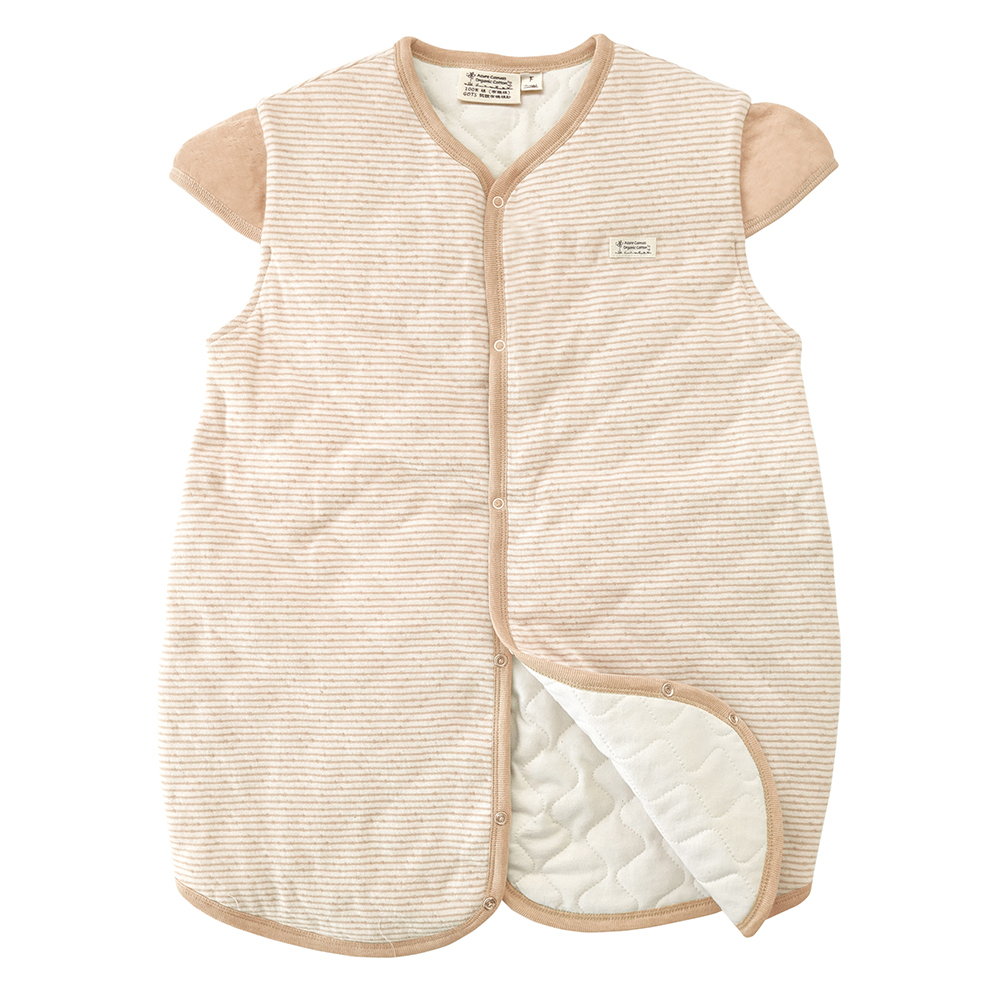 有機棉雙層彩鋪棉兩用防踢背心-褐條F | 藍天畫布有機棉