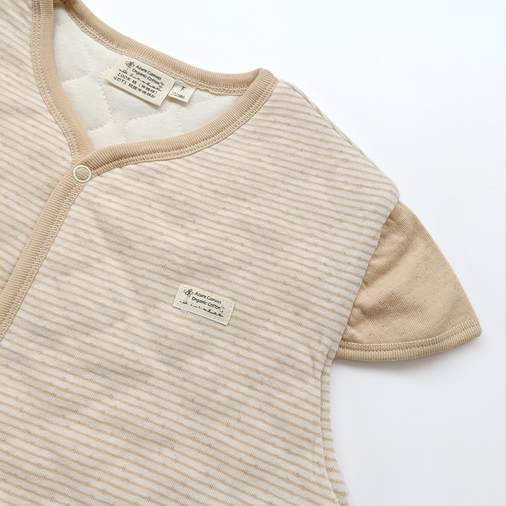 有機棉雙層彩鋪棉兩用防踢背心-褐條F | 藍天畫布有機棉