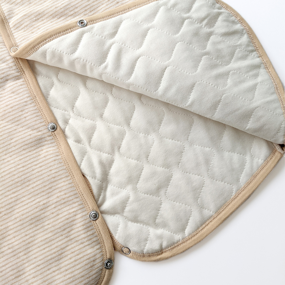 有機棉雙層彩鋪棉兩用防踢背心-褐條F | 藍天畫布有機棉