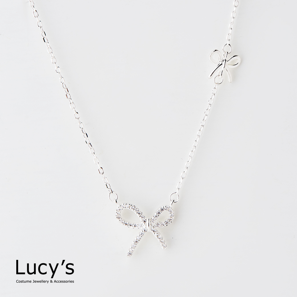 925純銀 雙映蝴蝶結 項鍊 (118965)