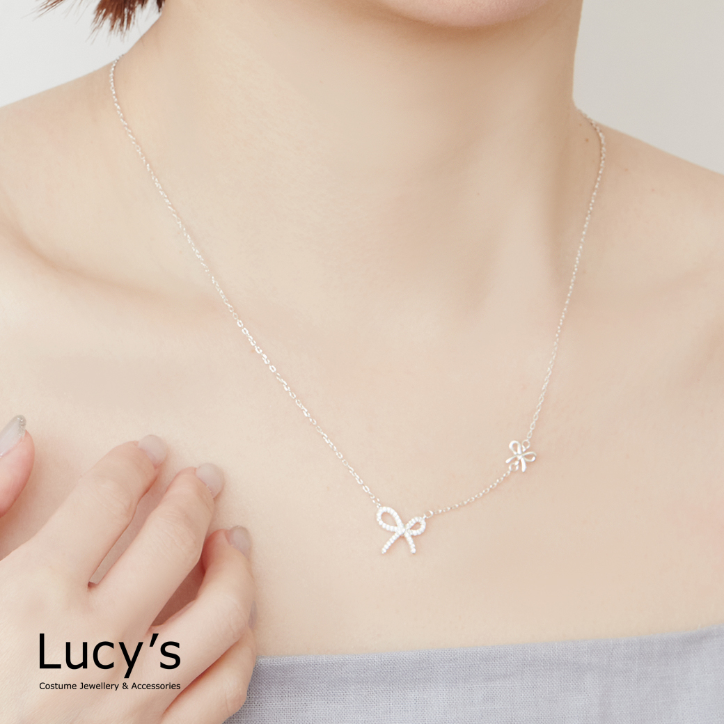 925純銀 雙映蝴蝶結 項鍊 (118965)