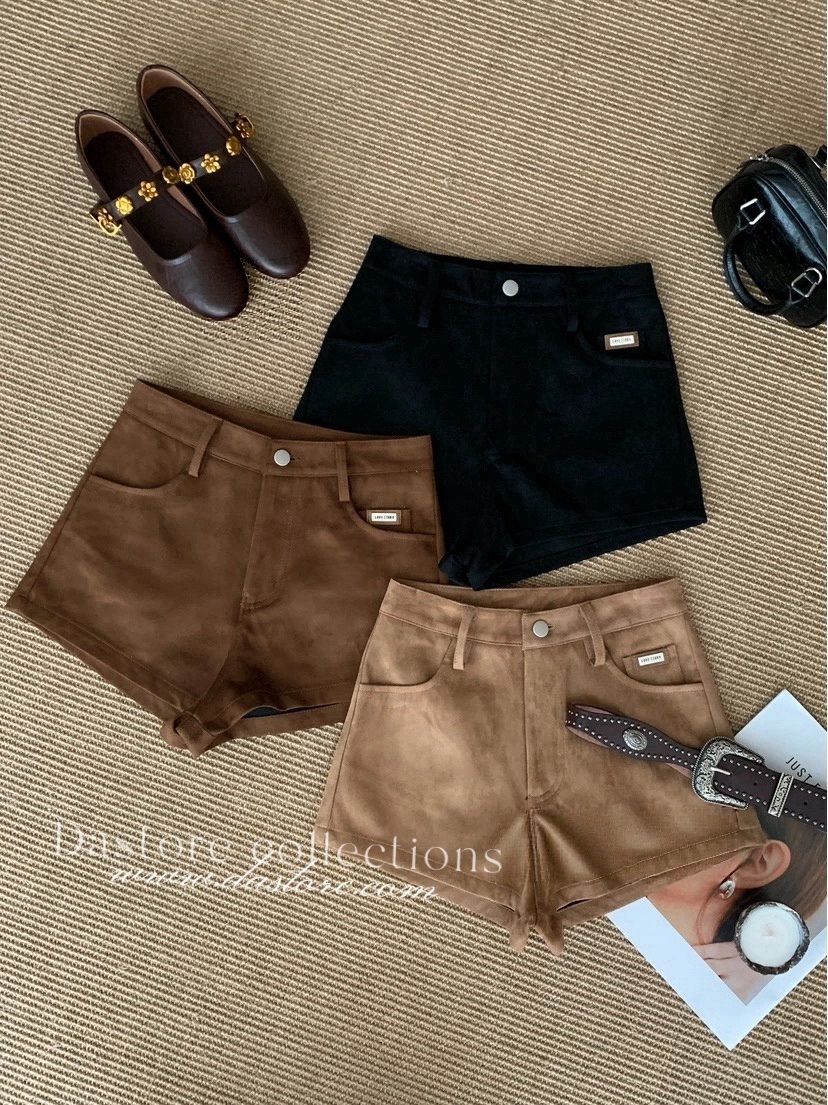 小標百搭麂皮短褲(附皮帶)/三色