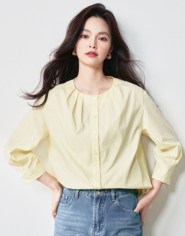 圓領排釦七分袖上衣 兩色