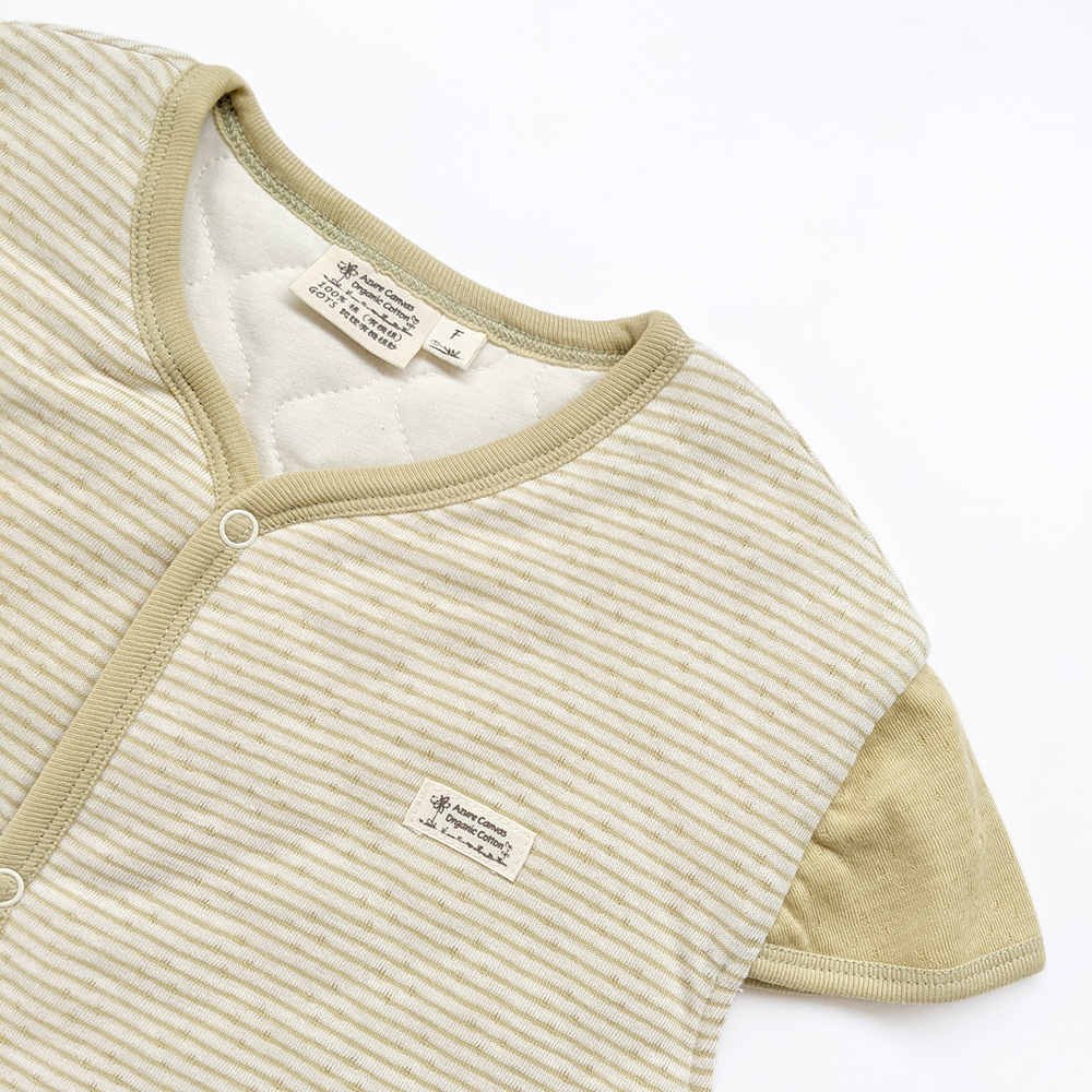 有機棉雙層彩鋪棉兩用防踢背心-綠條F | 藍天畫布有機棉