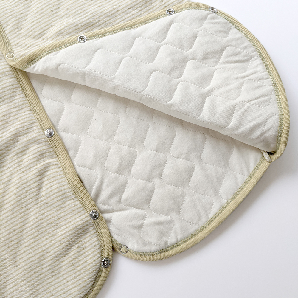 有機棉雙層彩鋪棉兩用防踢背心-綠條F | 藍天畫布有機棉