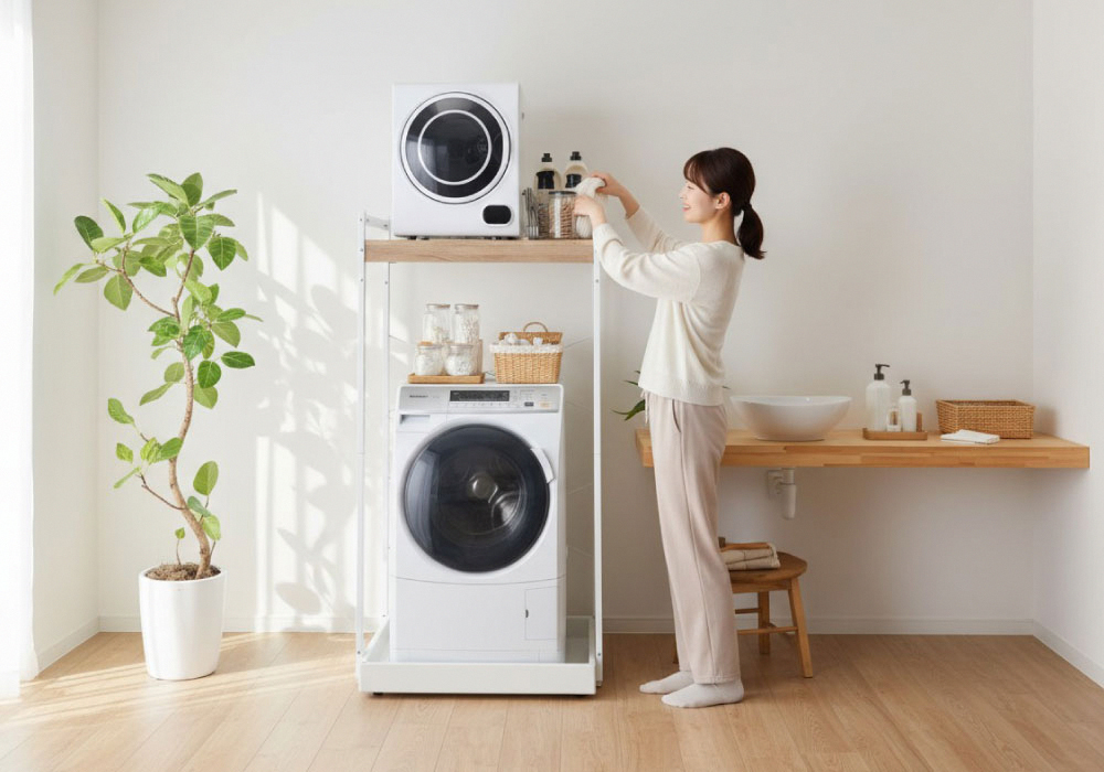 Brooklyn Series鋼製高承重調節式洗烘衣機置物架 寬70cm 黑色