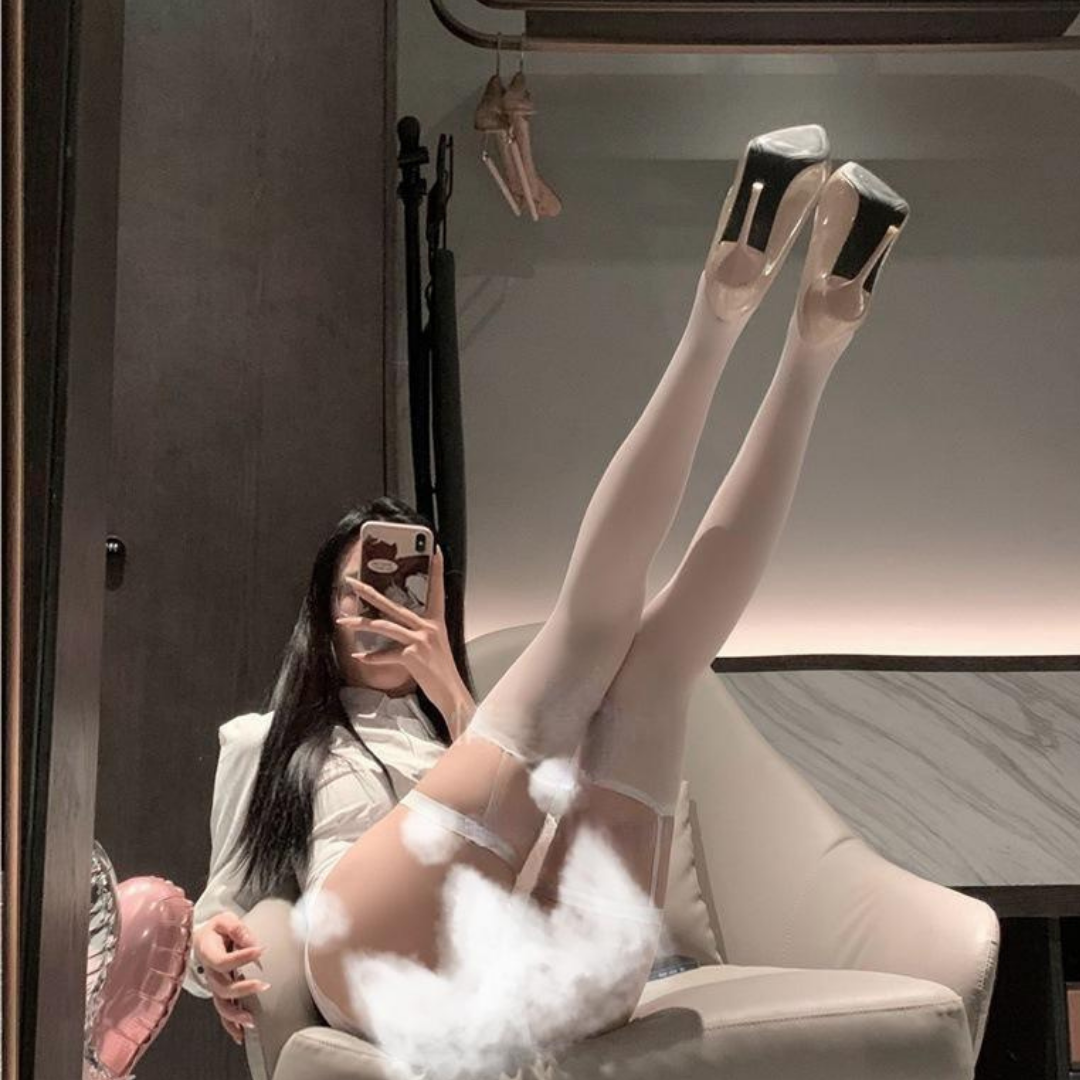 熱辣性感大腿環吊帶襪(黑色/白色) S-0327