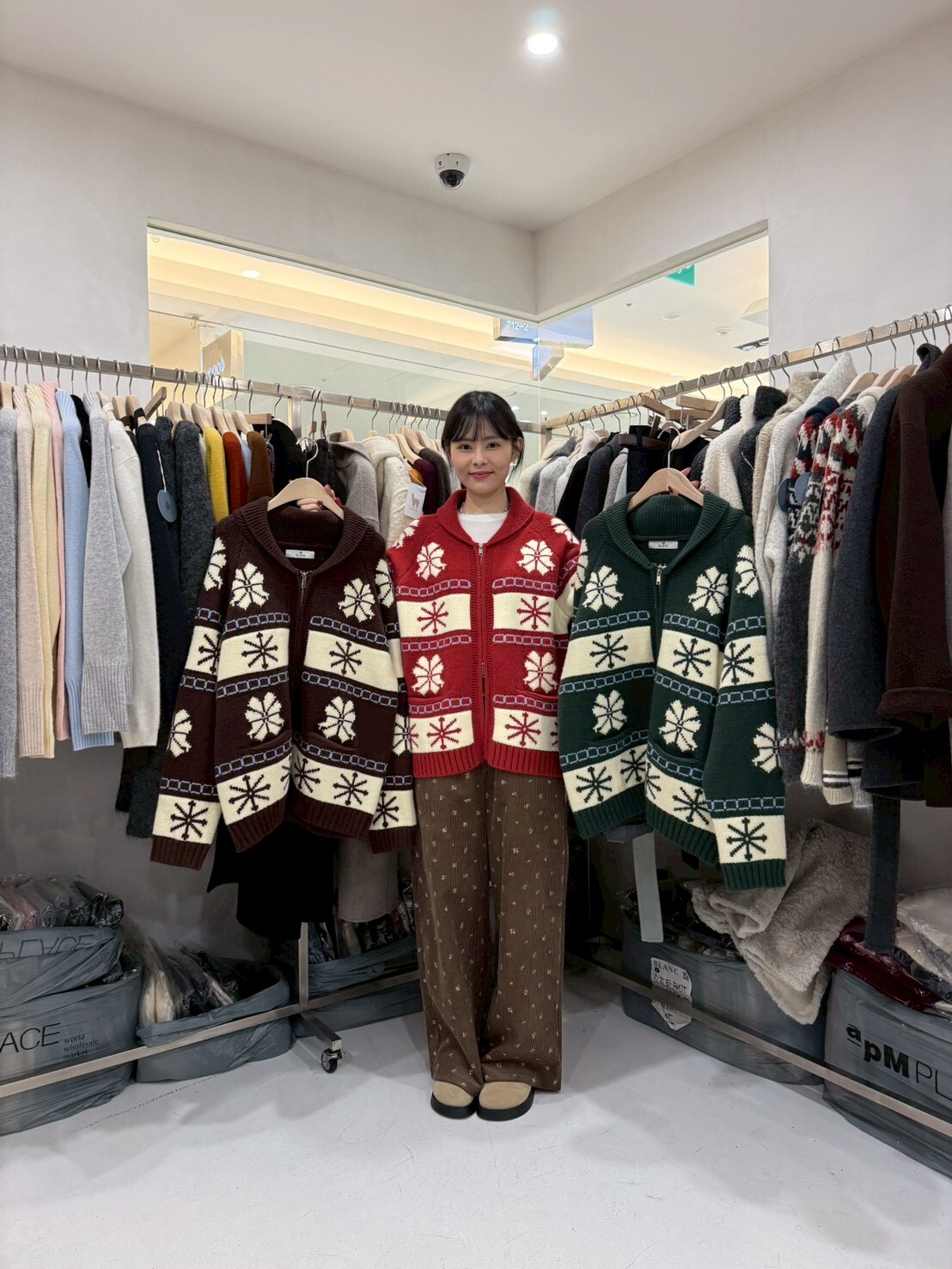 MB5206 雪花圖案連帽針織外套