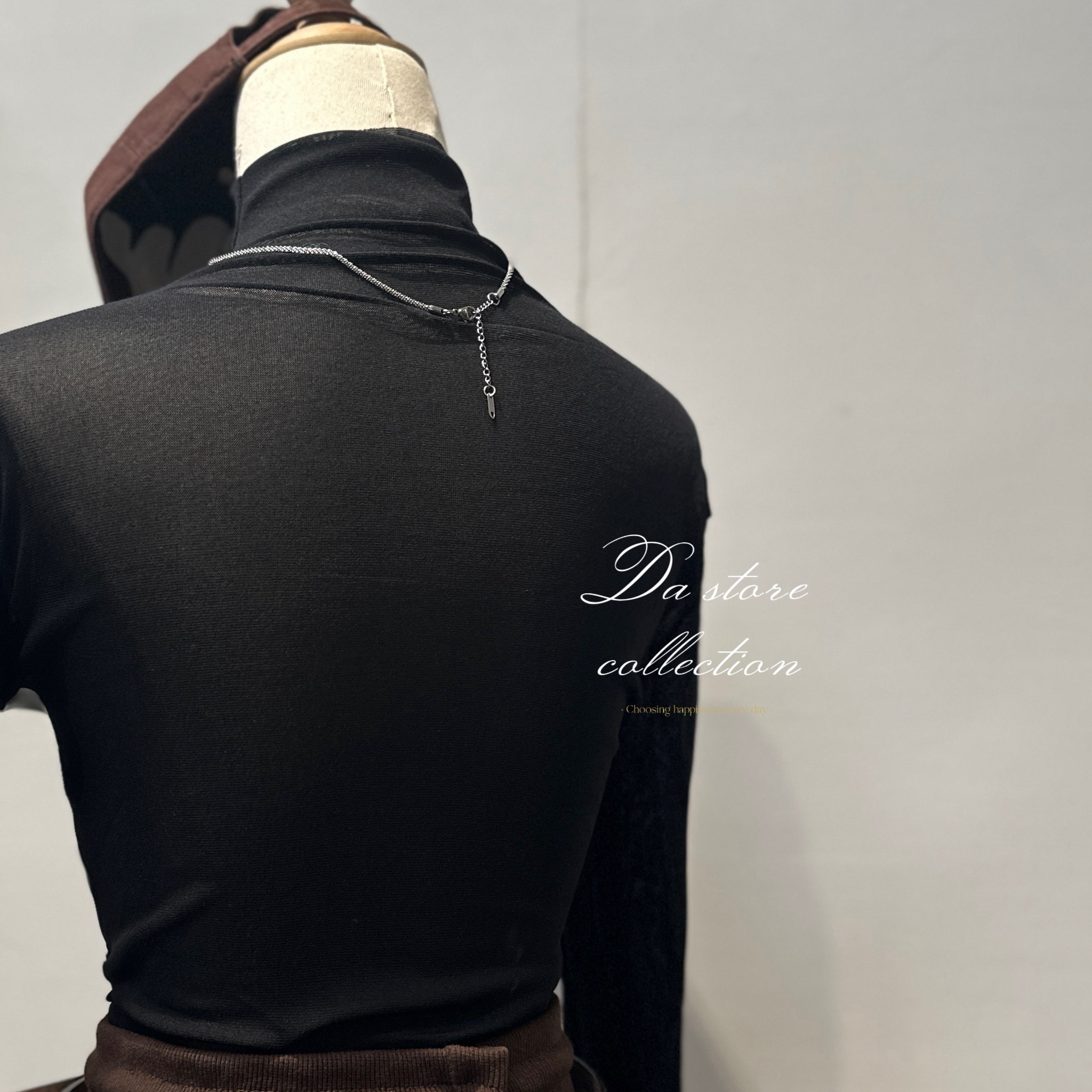 半高領拼接皮革網紗打底衣/二色