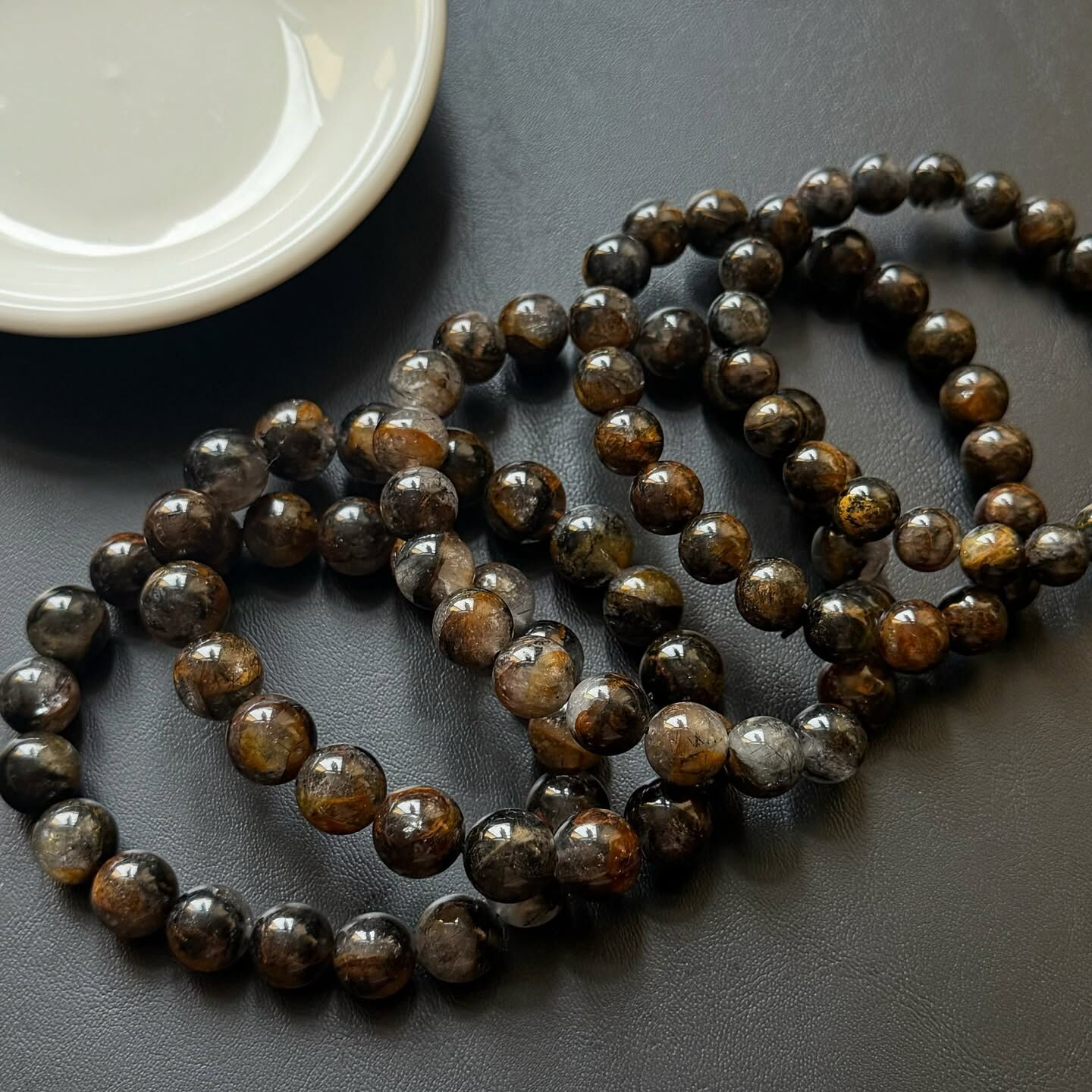 [原石] 彼得石共生石英 黑髮晶 水晶手串