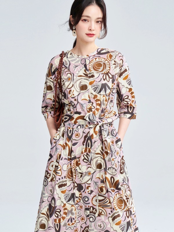 復古花藝綁帶洋裝 花色