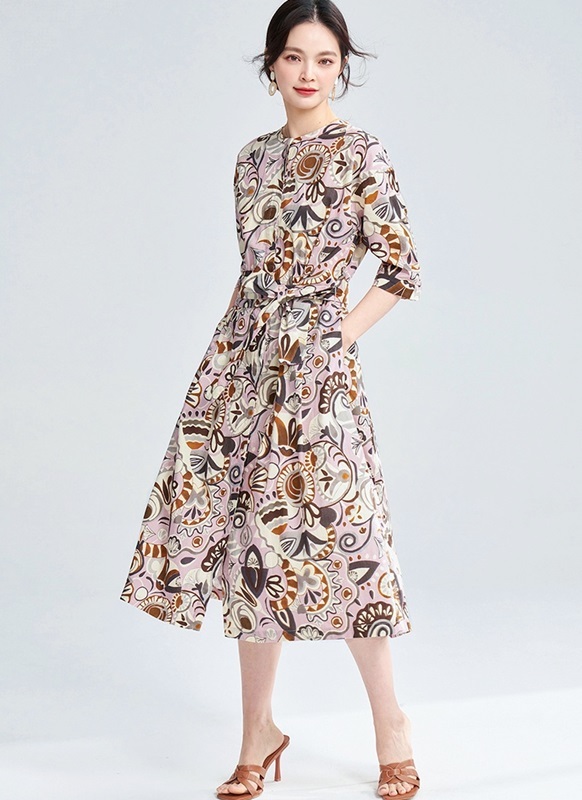 復古花藝綁帶洋裝 花色