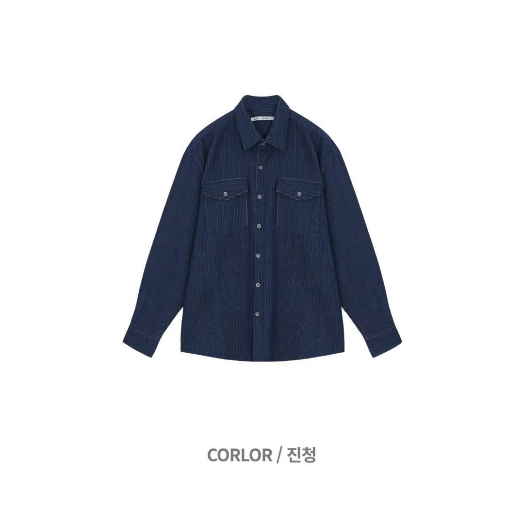 淨色暗直紋長袖恤衫 And Liberty-043S